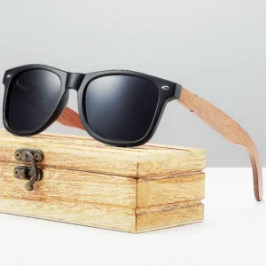 Custom Logo Fashion Handmade Natural Wooden Sunglasses Wood Square Frame Polarized Wooded Bamboo Sunglasses Men Women