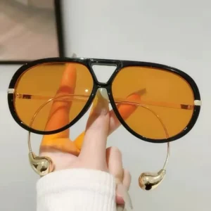 Custom Logo Fashion Retro Oversized Pilot Sunglasses UV400 Punk Double Bridges Sunglasses for Women