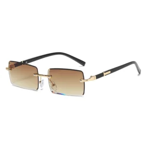 Custom Logo Fashion Vintage Small Square Frame Sun Glasses UV400 Metal Rimless Sunglasses Men Women