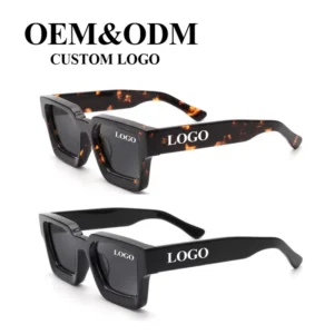 Custom Logo Handmade Simple Fashion Luxury Leopard Sunglasses Women Men Black Trendy Polarized Square Acetate Sunglasses