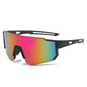 Custom Logo Large Frame Curved One Piece Sun Shades UV400 Colorful Coated Outdoor Wrap Around Cycling Sports Sunglasses