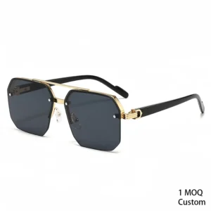 Custom Logo Ocean Gradient Lens Sunglasses Square Rimless Double Metal Frame UV Protection 1pc Min