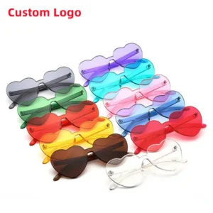 Custom Logo Plastic Custom Frameless Candy Color PC Rimless Sun Glasses New Trendy Loving Heart Shape Sunglasses
