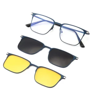 Custom Logo Polarized UV400 Anti Blue Light Acrylic Lenses 2-in-1 Metal Clip-On Sunglasses for Men