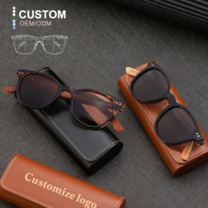 Custom Logo Print Wood Sunglasses Round Womens Fashionable Popular Handmade Bamboo Polarized Black Men Sunglasses