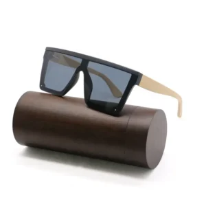Custom Logo Purple Blue Square Wooden Sunglasses Gray Oversize Pink Bamboo UV400