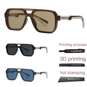 Custom Logo Retro Classic Designer Square Sunglasses PC+Metal Double-Beam with Tea Frame Color