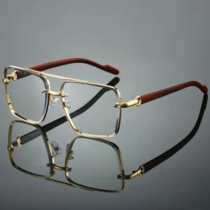 Custom Logo Retro Metal Square Sun Glasses UV400 Wooden Grain Double Bridges Pilot Sunglasses Men Women