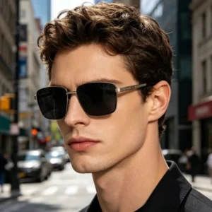 Custom Logo Retro Photochromic Sunglasses UV400 Mirror Shades Square Metal Frame Men Polarized