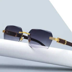 Custom Logo Rimless Designer Square Wooden Sunglasses Fashion Women Men Shades