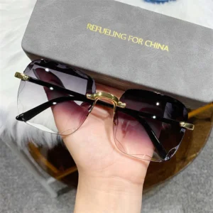 Custom Logo Rimless Sunglasses Luxury Trendy Ladies square Sunglasses Women Fashion Sunglasses High Quality
