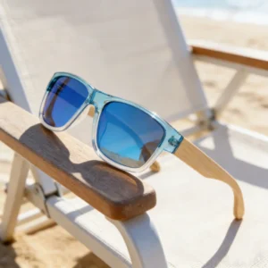Custom Logo Square Polarized Bamboo Glasses UV400 PC Large Frame Bamboo Wood Temple Outdoor Sunglasses
