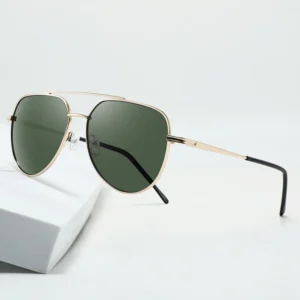 Custom Logo Sunglasses New Large Frame UV400 Retrospect Men’s Fashion Metal Retro Glasses in White Gold
