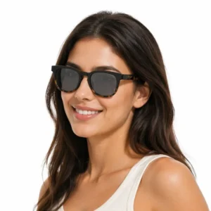 Custom Logo TR90 Frame Polarized Sunglasses with UV400 Protection Lightweight Black Round Glass Lenses for Outdoor Beach Fishing