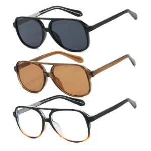 Custom Logo Trending Men Women Clear Frame Sun Glasses UV400 TR90 Oversized Double Bridges Pilot Sunglasses