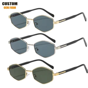 Custom Logo Trendy Eyewear Unisex Metal Hexagonal Frame Sunglasses