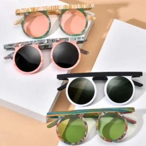 Custom Logo Unisex TAC Sunglasses White Matte Acetate Vintage Polarized UV400 Round Fashion