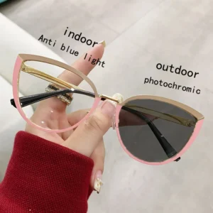 Custom Logo Women’s Cat Eye Diamond Face Shape Full Rim Blue Light Blocking Photochromic Sunglasses Juncture