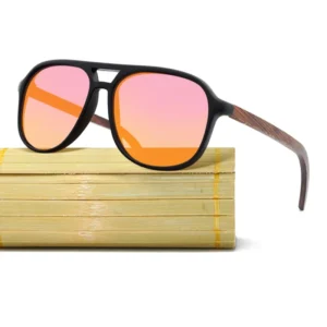 Custom Logo Wood Sunglasses Large Size Polarized Wood Temple Square Wooden Sunglasses for Men Women