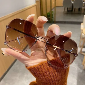 Custom Metal Oval Small Frame Sun Shades Sunglasses Manufacturer Gradient Color Lens Frameless Women’s Trend Sunglasses