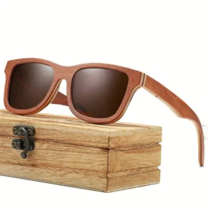 Custom Polarized Wood Sunglasses Layered Brown Skateboard Wooden Frame Square Sunglasses for Women Men