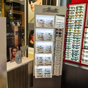 Custom Retail Stores 5 Tiers Sunglasses Floor Metal Display Stand – White Paint Optical Glasses Display With LED