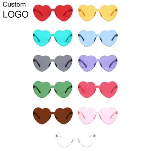 Custom Rimless Wedding Favors Color Party Eyewear One Piece Heart Sun Glasses Red Pink Love Heart Shaped Sunglasses