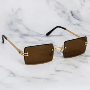 Custom Unisex Metal Rectangle Eyewear Square Acetate Rimless Sun Glasses with Logo on Lens Fashionable for Men and Women