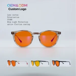 Custom Vintage Eyeglass Anti Blue Light Glasses Red Lenses Night Use Blue Light Handmade Sunglasses