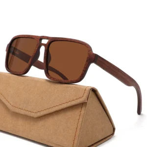 Custom Vintage Square Sunglasses Double Bridge 400uv Wooden Polarized Sunglasses