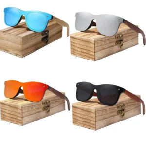 Custom logo UV 400 Polarized Wooden Outdoor Driving Sun Glasses for Men Eyewear Bamboo Frame Oversized Wood Sunglasses