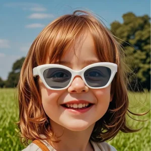 Customizable Design Lightweight Cat Eyes Soft Silicone Frame 3 12years Old Unisex Polarized Kids Sunglasses