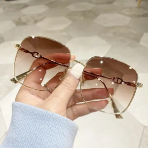 Customized High Value Sunglasses Fashionable Large Frame Minimalist Women’s Metal Sunglasses