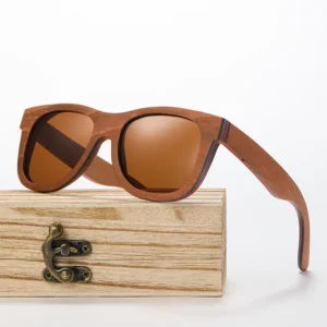 Customized Logo Full Rim Square Laminated Bamboo and Wood Eyeglasses Unisex UV400 Polarized Lenses Walnut Wood Sunglasses