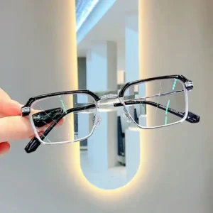 Customized Metal Frame Half Frame Unisex Square Box UV400 Gray Color Changing Anti-blue Light Sunglasses