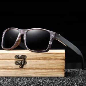 Customized Vintage Wooden Sunglasses Square Frame Wood Bamboo Temples UV 400 Polarized Wood Glasses 5526