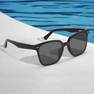 Customized Wood Bamboo Unisex Square Smoke Lenses UV400 Polarized Full Rim Sunglasses