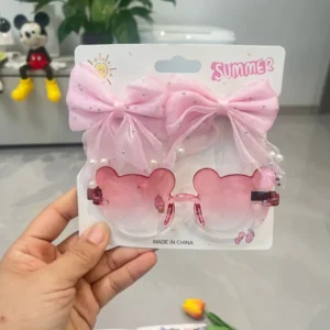 Cute Anti UV Cartoon Flower Sunglasses 2pcs set Kids Props Gift Baby Girls Sunglass and Bow Knot Hairband Set Accessories