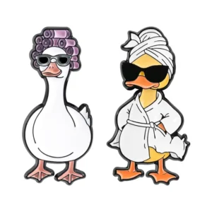 Cute Landlady Curly Goose Bathrobe Sunglasses Goose Brooch Enamel Pins Backpack Lapel Badge Brooches Fun Jewelry Gift for Couple