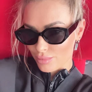 DL Cat Eye Small Frame Polygonal Irregular Retro Unisex UV400 Light Weight Gradient White Fashion Sunglasses