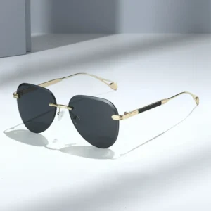 DOISYER Gold Rectangle Sunglasses with Gradient Lenses Frameless Trimmed Men Women UV400