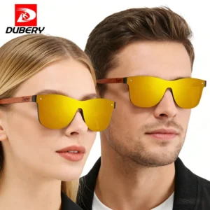 DUBERY Custom Logo Vintage Unisex Polarized Square Wood Sunglasses Black Transparent Rimless Fashion Shades UV Sunglasses