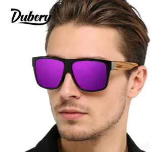 DUBERY Trendy Unisex Sunglasses Custom Logo Polarized UV400 Lens Biodegradable Wood Frame Black Red Green Blue Sunglasses
