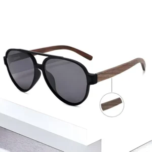 DUNGU Model 1531 Unisex Driving Retro Polarized Sunglasses Comfortable Double Bridge Oversized Bamboo Wood Full Rim Square