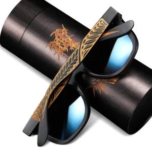 Dark Black Color Bamboo Sunglasses Men Polarized Handcrafted Wood