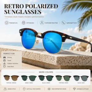 Designer 3016 Sunglasses Retro Polarized Sunglasses Outdoor Travel Driving Fashion Men’s Half Frame Metal Sunglasses