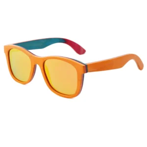 Designer Orange Skateboard Handmade Wooden Glasses UV Protection Polarized Lenses Logo Custom Sunglasses