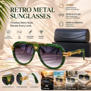 Designer Retro Fashion Metal Frame UV400 Sunglasses Outdoor Driving Travel Men’s Luxury Sunglasses
