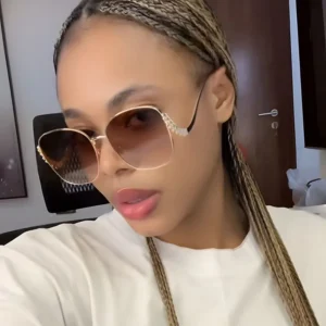 Diamond Studded Curved Leg Oversize Metal Square Frame Women Sunglasses
