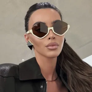 Diamond shaped Half frame Polygonal UV400 Sunglasses European American Trendy High end Photo friendly Women Versatile Styling